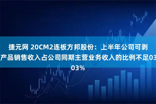 捷元网 20CM2连板方邦股份:上半年公司可剥铜产品销售收入占公司同期主营业务收入的比例不足03%